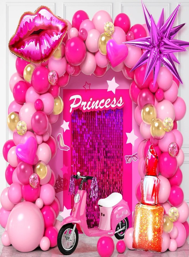 Winrayk Hot Pink Birthday Decorations for Girls Women, Pink Balloon Garland Arch Kit with Backdrop Tablecloth Large Spa Makeup Foil Balloons, 16th 18th 21st 30th Princess Birthday Party Decorations - Image 5